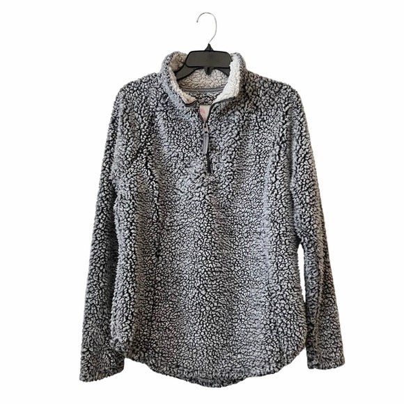 Cozy Sherpa Pullover Women's Size M Gray 1/4 Zip Long Sleeve Sweater Round Hem - Picture 2 of 6